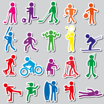 sport silhouettes color simple stickers set eps10