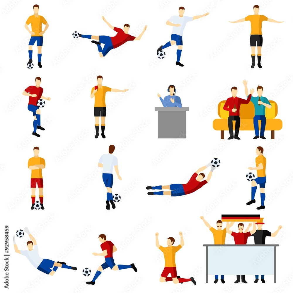 Poster soccer game people flat icons set