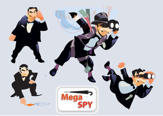 Spy Super Agent  joke set. Vector