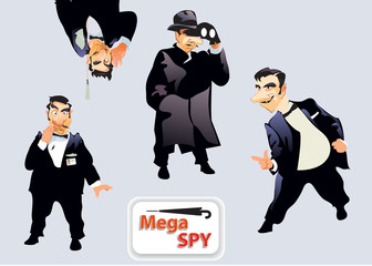 Spy Super Agent  joke set. Vector