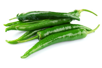 Green hot peppers isolated on white