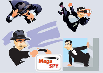 Spy Super Agent  joke set. Vector