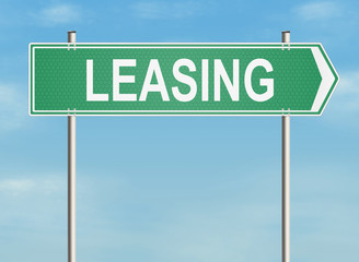 Leasing. Road sign on the sky background. Raster illustration.