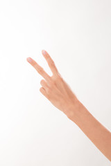 Woman showing two fingers