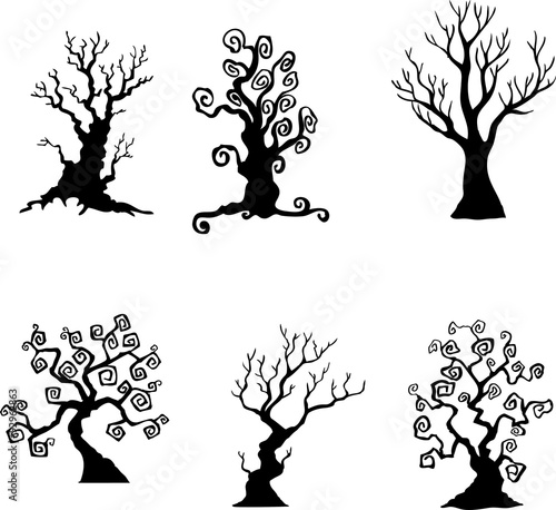 collection of halloween trees silhouettes stock image and royalty