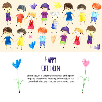 Watercolor children illustration with place for your text. Vector.