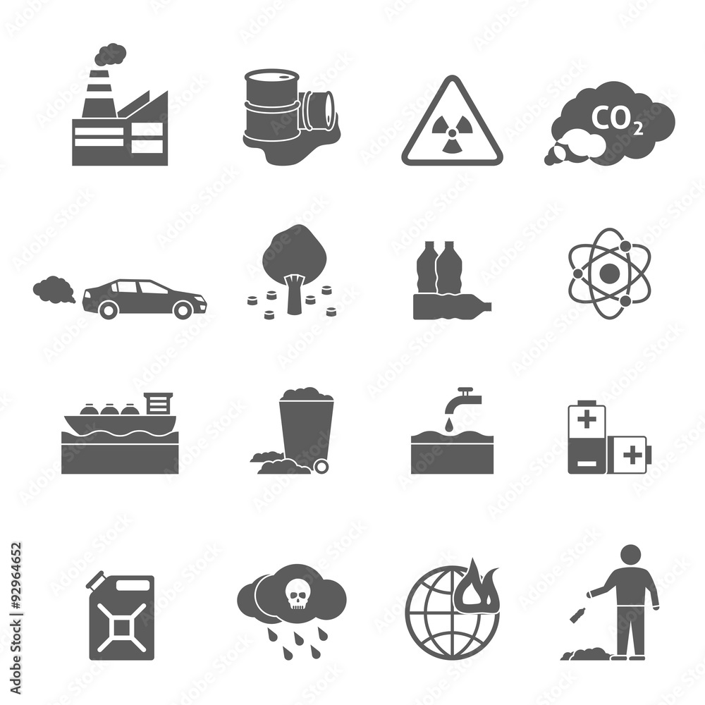 Sticker Ecology Problems Icons Set