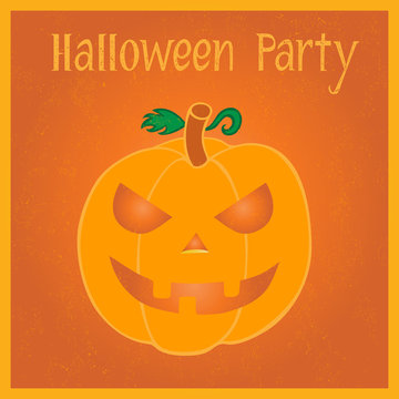 Halloween party postcard with one pumpkin on orange background