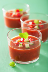 cold gazpacho soup in glasses