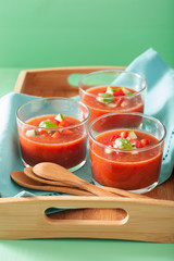 cold gazpacho soup in glasses