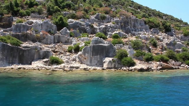 Simena - flooded ancient Lycian city.Kekova island.Ruins of antique architecture
