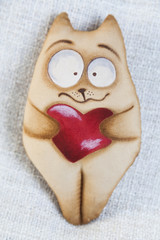 handmade stuffed animal cat coffee toy with heart