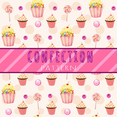 Cakes pattern on a pink background 