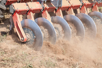  Close up of a disc harrow system, cultivate the soil
