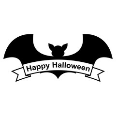 Icono plano silueta cinta Happy Halloween con murcielago negro