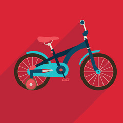 Children bicycle flat icon with long shadow