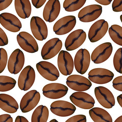 Photorealistic coffee beans on white seamless pattern