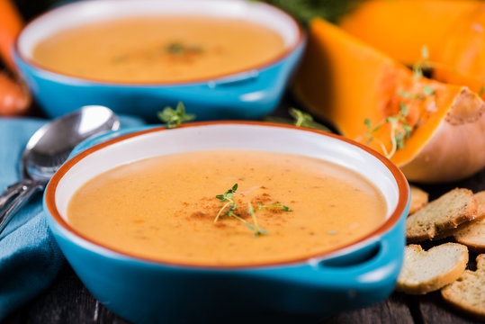 Halloween pumpkin soup with fresh squash