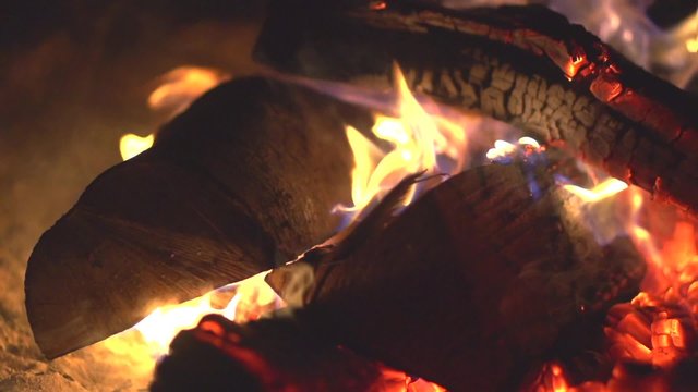 Fireplace. Fire. Bonfire burning at night