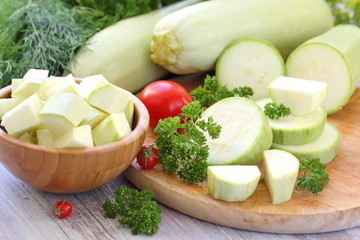 Fresh vegetable marrow and other vegetables for cooking