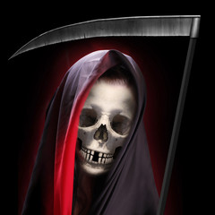 Portrait of death. Grim reaper working every day. Illustration for Halloween brochures and advertising.