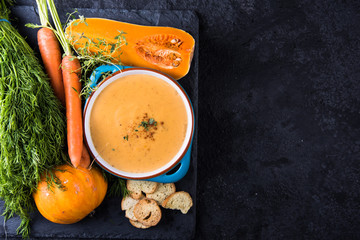 Homemade squash,pumpkin and carrot soup