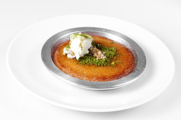 Delicious Traditional Turkish Dessert Kunefe with Pistachio Powd