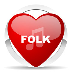 folk music red heart valentine icon on white background