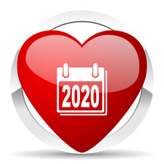 new year 2020 red heart valentine icon on white background