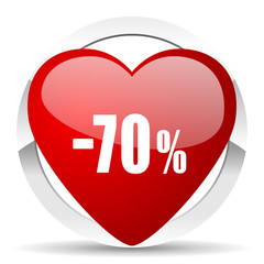 70 percent sale retail red heart valentine icon on white background