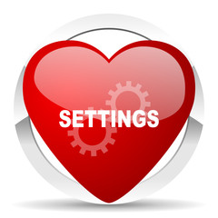 settings red heart valentine icon on white background