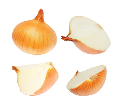 Set onions isolated on white, with clipping path
