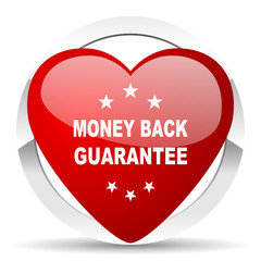 money back guarantee red heart valentine icon on white background