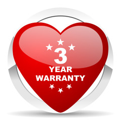 warranty guarantee 3 year red heart valentine icon on white background