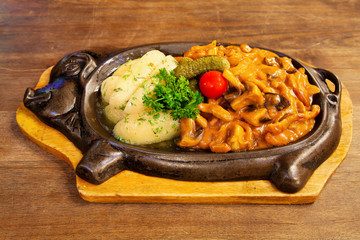fried mushrooms with potatoes