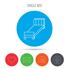 Single bed icon. Bedroom furniture sign.