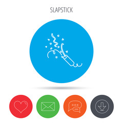 Shooting slapstick icon. Celebration sign.