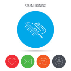 Steam ironing icon. Iron housework tool sign.
