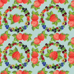 Seamless pattern with illustration of strawberry and various berry