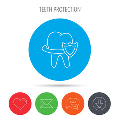 Tooth protection icon. Dental shield sign.