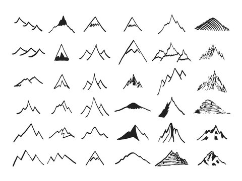 Mountain icons set. Hand drawn