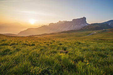 Mountain Panorama of the Dolomites as viewed from passo di Giau
