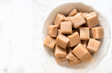 Sweet homemade milk and caramle bonbons,selective focus