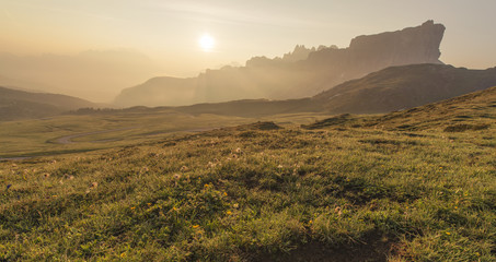 Mountain Panorama of the Dolomites as viewed from passo di Giau