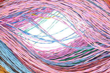 Computer network color wires isolated on white background