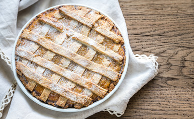 Pumpkin pie on the wooden background