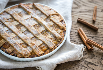 Pumpkin pie on the wooden background