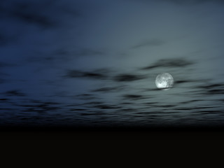 The moon in the night sky above a bottomless surface without living, Full moon