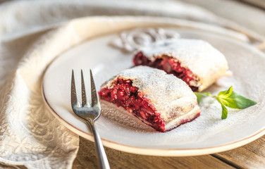 Cherry strudel with fresh mint
