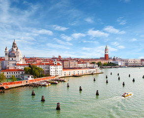 Beautiful view of the Grand Canal and Basilica Santa Maria della Salute in Venice